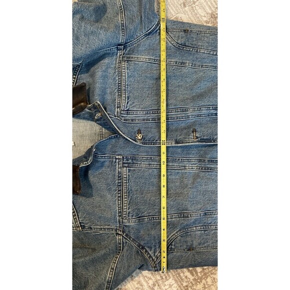 Robert Comstock Denim Jacket Mens Large Blue Leather Collar Made in Italy - Picture 7 of 15